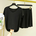 IMG 122 of Summer Ice Silk Two-Piece Sets Thin V-Neck Short Sleeve T-Shirt Slim Look Tops Drape Loose Casual Wide Leg Pants