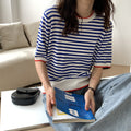 Img 1 - Women Summer Color-Matching Striped Short Sleeve T-Shirt insSilk Cotton Sweater Thin