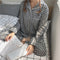 Korea Korean INS Chequered Pajamas Women Sleeve Length Pants Cardigan Adorable Cartoon Sets Loungewear Sleepwear