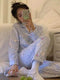 Popular Peach Pajamas Teens Cardigan Korean Chequered Long Sleeved Loungewear Sets Sleepwear