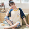 Summer Women Short Sleeve Cropped Pants Pajamas Sets Knitted Cotton Thin Loungewear Sleepwear