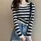 IMG 109 of Elegant Tops Long Sleeved Korean Women All-Matching Striped Knitted Undershirt T-Shirt Short Outerwear