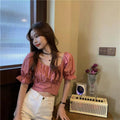Img 4 - Bare Back See Through  Strap Puff Sleeves Tops Summer Korean INS Solid Colored Slim Look Blouse