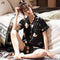 Img 2 - insStreaming Popular Cardigan Silk Pajamas Women Summer Short Sleeve Shorts Casual Two-Piece Sets Replica Loungewear