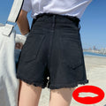 Img 4 - Black Denim Shorts Women Summer High Waist Slim Look Thin A-Line Loose Hot Pants Korean