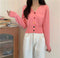 IMG 120 of V-Neck Colourful Button Cardigan Short Long Sleeved Korean Sweater Women Elegant Sweet Look Tops Outerwear