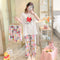 Pajamas Three-Piece Women Summer Sets Loose Short Sleeve Shorts Long Pants Plus Size Cartoon Korean Loungewear Sleepwear