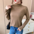 Black Round-Neck Half-Height Collar Matching Women Slim Look Solid Colored Matching Long Sleeved Tops Outerwear