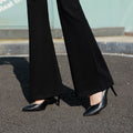 Img 3 - Black Drape High Waist Flare Leg Pants Women Suits Long Straight Lengthen Floor-Length