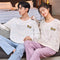 Couple Pajamas Cotton Long Sleeved Thin Men Cartoon Sets Women Korean Loungewear Sleepwear