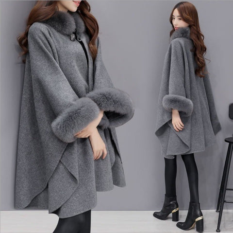 IMG 107 of Korean Mid-Length Wool Coat Elegant Shawl Women Outerwear