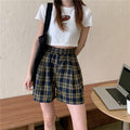 IMG 109 of High Waist Wide Leg Shorts Women Loose Outdoor Korean Summer Plaid Student Vintage Chequered Casual Pants Hot Shorts