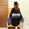 Img 2 - Cotton Japanese Vintage Hooded Sweatshirt Women Color-Matching Alphabets insTops