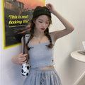 Img 3 - Alphabets Embroidery Knitted Camisole Women Outdoor Korean Slim Look Short Sleeveless Tops INS Camisole