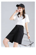 IMG 116 of Black Suits Shorts Women Summer Petite Wide Leg High Waist Loose Outdoor Slim Look Straight Casual Mid-Length Pants Shorts