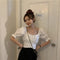 Img 6 - Bare Back See Through  Strap Puff Sleeves Tops Summer Korean INS Solid Colored Slim Look Blouse