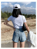 IMG 114 of All-Matching Blue Denim Shorts Women Summer Korean Tall Look Slim Look Loose Pants A-Line Student Hot Trendy Shorts
