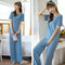 S Streaming Recommended Short Sleeve Long Pants Pajamas Loungewear Sets Women Loose Silk Wide Leg Sleepwear