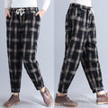 Img 4 - Cotton Blend Women Summer Thin High Waist Elderly Mom Loose Chequered Casual Ankle-Length Carrot Pants