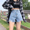 Img 9 - Denim Shorts Women High Waist Loose Slim Look Wide Leg Niche Burr Ripped Summer Hot Pants Korean