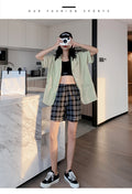 IMG 125 of Chequered Shorts Women Summer Loose Student Straight Mid-Length Wide Leg Casual Pants Hong Kong ins Shorts