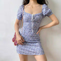 Img 3 - Women Summer Puff Sleeves Lace Slim-Look Slimming Floral Dress