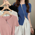 IMG 105 of Silk Sweater Women Short Sleeve Summer Niche Trendy Thin Undershirt T-Shirt Tops ins Outerwear