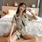 Summer Chequered Pajamas Women Short Sleeve Lapel Cardigan Korean Sweet Look Student Loungewear Cartoon Sleepwear