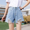 Img 8 - Summer High Waist Loose A-Line Pants Slim Look Wide Leg Burr Black Shorts Ripped Denim Women
