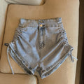 IMG 106 of Sexy Design Fold Drawstring Denim Shorts Women Summer Thin High Waist Slim Look All-Matching A-Line Hot Pants Shorts