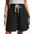 Img 5 - Summer Cotton Blend Elastic Waist Wide Leg Pants Pocket Loose Women Casual Shorts