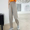 Loose High Waist Chequered Slim Look Elegant Belt Jogger Casual Long Pants Wide Leg Women Pants