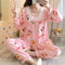 ins Women Pajamas Sleeve Length Pants Adorable Korean Cartoon Printed Casual Loungewear Sleepwear