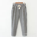 Img 9 - Cotton Blend Women Summer Thin High Waist Elderly Mom Loose Chequered Casual Ankle-Length Carrot Pants