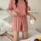 Cooling Silk Sets Ruffle Round-Neck Short Sleeve Shorts Two-Piece Women Pajamas Casual Loungewear Sleepwear