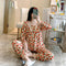 ins Women Pajamas Sleeve Length Pants Adorable Korean Cartoon Printed Casual Loungewear Sleepwear