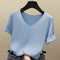 Img 2 - Silk Sweater Loose V-Neck Undershirt Black T-Shirt Short Sleeve Women Solid Colored ins Thin