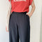 IMG 117 of Chiffon Casual Pants Three Quarter Wide Leg Women Elastic Black Slim Look All-Matching Korean Pants