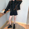 IMG 109 of Black Reflective Short Sexy Sweatshirt Women Batwing Sleeve Long Sleeved Tops Jacket ins Outerwear