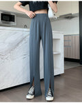 IMG 118 of Suits Women Pants High Waist Drape Loose Straight Splitted Summer Casual Floor Length Suit Wide Leg Long Pants
