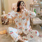 Popular Streaming Pajamas Women Lapel Cotton Long Sleeved Trendy Western Cardigan Loungewear Sets Sleepwear