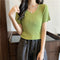 IMG 113 of Summer Korean White V-Neck Short Sleeve T-Shirt Women Slim Look Under Silk Sweater Tops T-Shirt