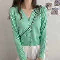 IMG 106 of Women All-Matching inShort V-Neck Cardigan Long Sleeved Sweater Tops Outerwear