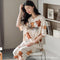 Cotton Pajamas Women Summer Short Sleeve Cropped Pants Two-Piece Sets Outdoor V-Neck Plus Size Loungewear Sleepwear