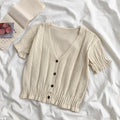 Popular Short Sleeve V-Neck Sweater Cardigan Women Summer Korean See Through Thin T-Shirt Vintage Hong Kong Tops Outerwear