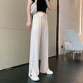 Img 2 - Summer Thin Women Ice Silk Long Pants Korean High Waist Loose Slim Look Splitted Straight Wide Leg Casual