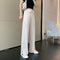 Img 2 - Summer Thin Women Ice Silk Long Pants Korean High Waist Loose Slim Look Splitted Straight Wide Leg Casual