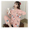 IMG 176 of Popular Streaming Pajamas Women Lapel Cotton Long Sleeved Trendy Western Cardigan Loungewear Sets Sleepwear