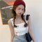Img 1 - Alphabets Embroidery Knitted Camisole Women Outdoor Korean Slim Look Short Sleeveless Tops INS Camisole