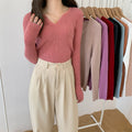 Img 4 - Solid Colored Trendy All-Matching Fitting Undershirt Tops ins Korean Slim Look V-Neck Under Sweater Women